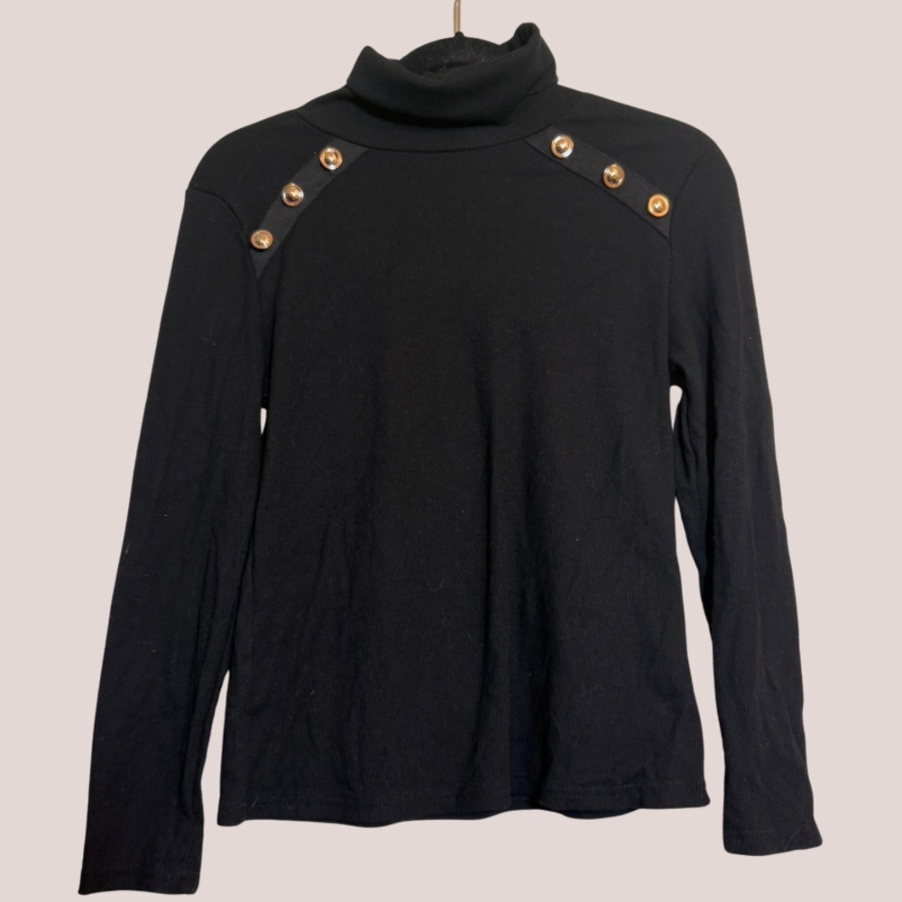 Elegant Black Top with Gold Button Details